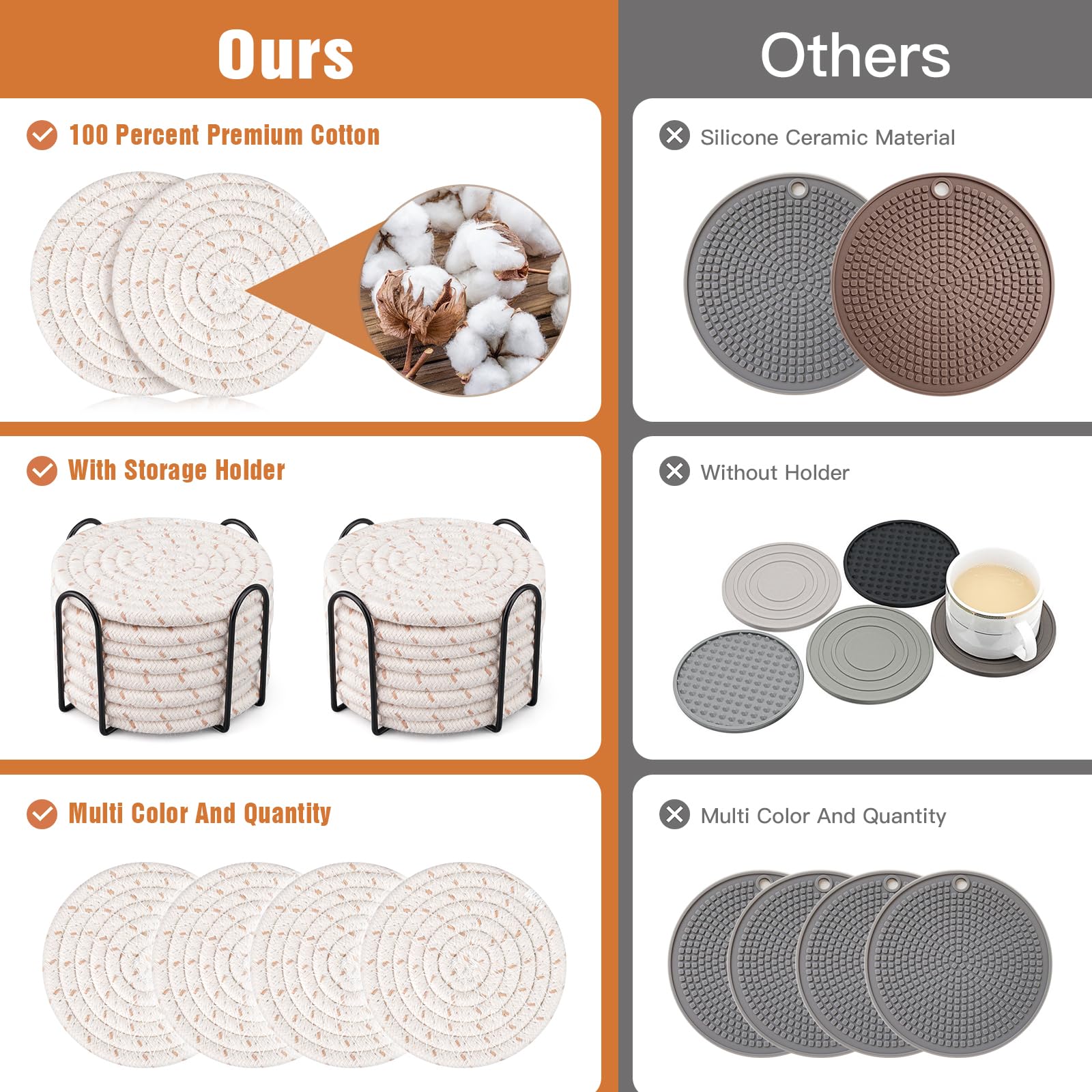 Drink Coasters with Holder, 4 Colors Absorbent Coasters, Cotton Woven Coasters Set of 8 for Table Protection Home Decor - Image 2