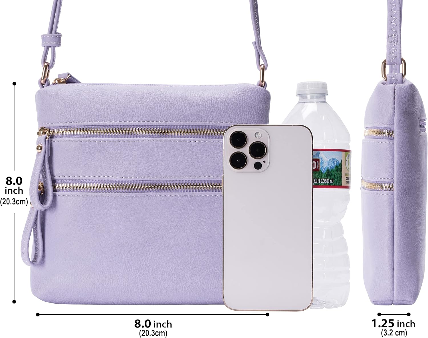 Solene Small Multi Zipper Pocket Crossbody Bag with Adjustable Strap, Lightweight Travel Purse, Daily Small Messenger Pouch - Image 5