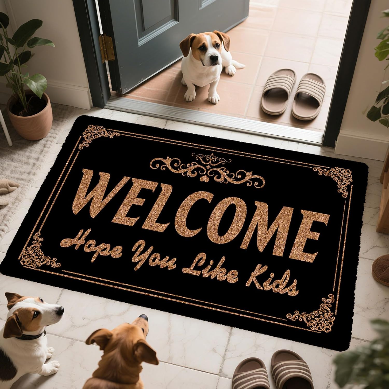Welcome Hope You Like Kids Funny Welcome Doormat 17" x 30" Size, Front Door Mat Indoor Outdoor Entrance with Non-Slip PVC Backing Easy to Clean, Home Door Bathroom Garden Kitchen Decor Mat