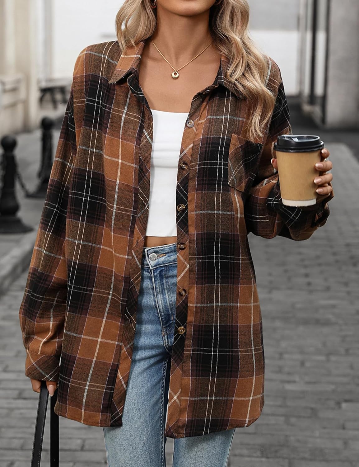 CHYRII Womens Oversized Flannel Shirts Button Down Long Sleeve Plaid Shirt Business Casual Blouse Top - Image 6