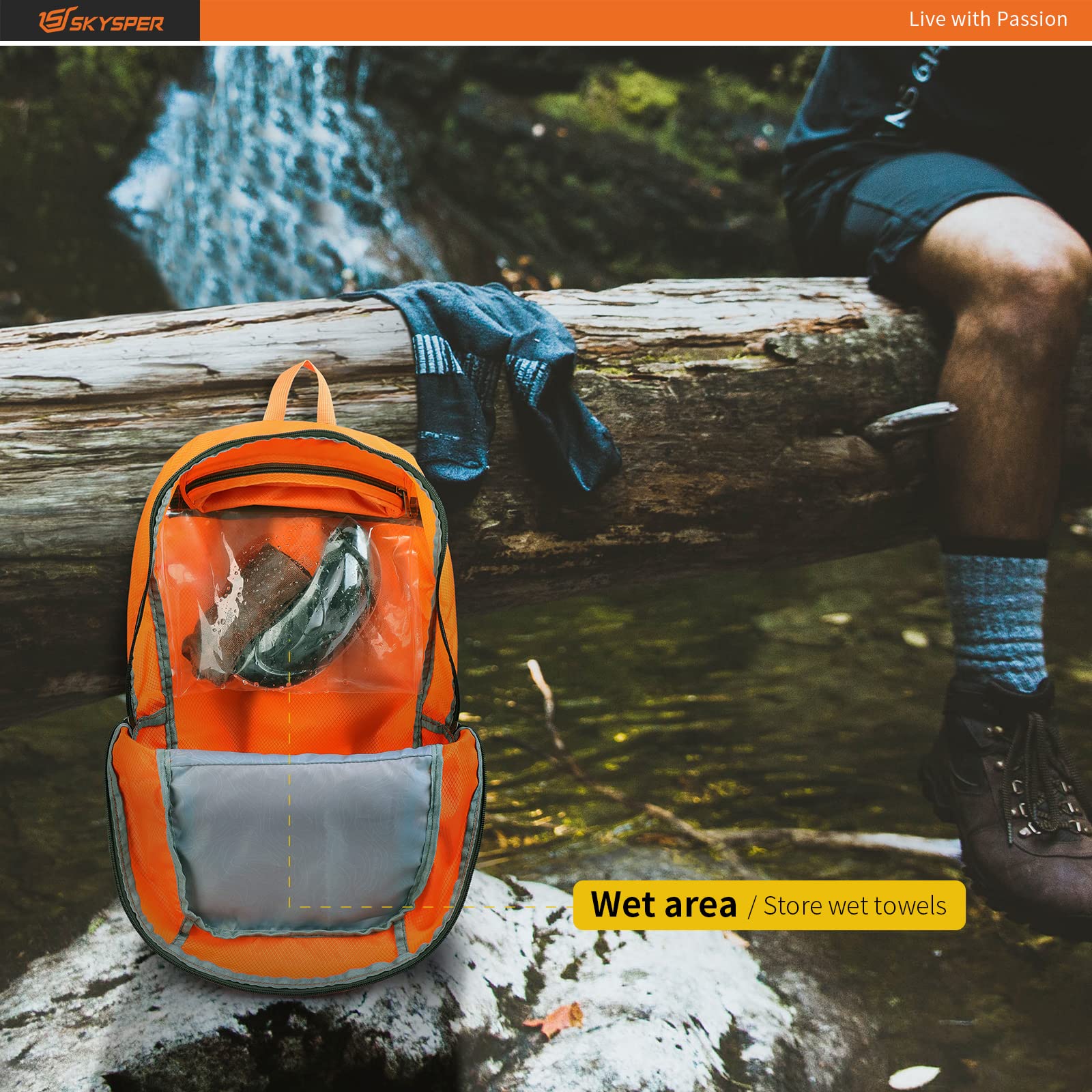 SKYSPER Zaino Ultraleggero Pieghevole, Zaino Ripiegabile 30L Resistente all'Acqua con Strisce Riflettenti Zaino da Trekking per Hiking Escursione Viaggio Uomo Donna