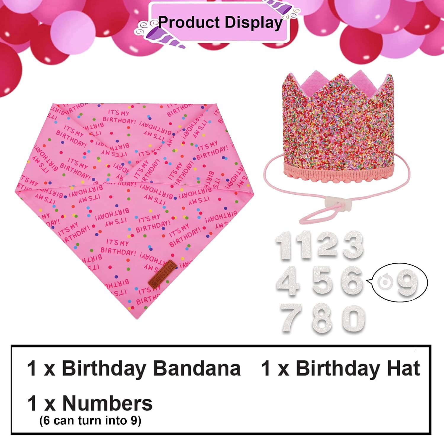 ADOGGYGO Girl Dog Birthday Hat, It's My Birthday Bandana Set, Pink, Small image 4