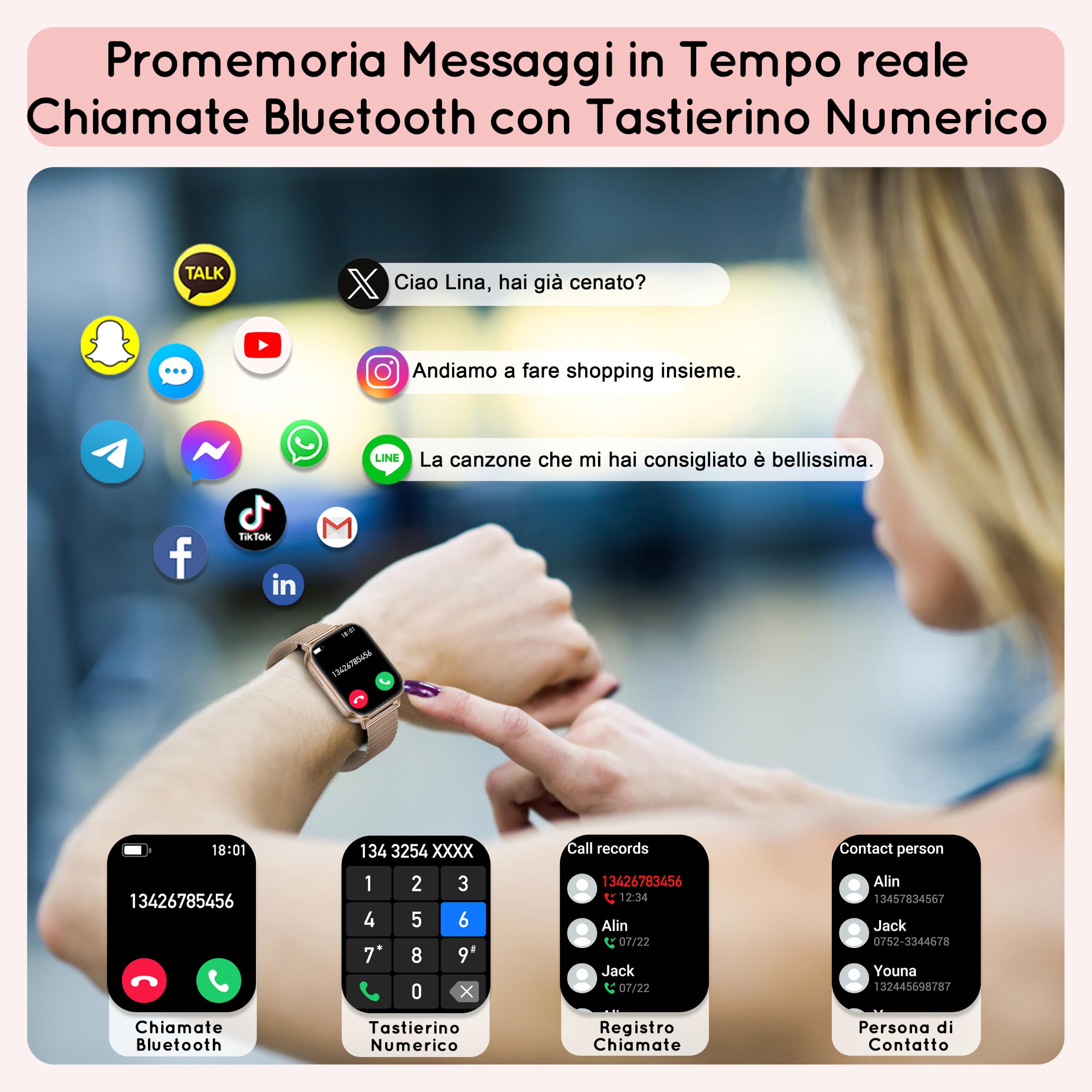 Smartwatch Damen, 1,85" Orologio 30+ Giorni di Autonomia Effettua/Risposta Chiamate con Frequenza/SpO2/Sonno 120+ Sportive Fitness Tracker Smart Watch per iOS Android, Roségold/1000mAh