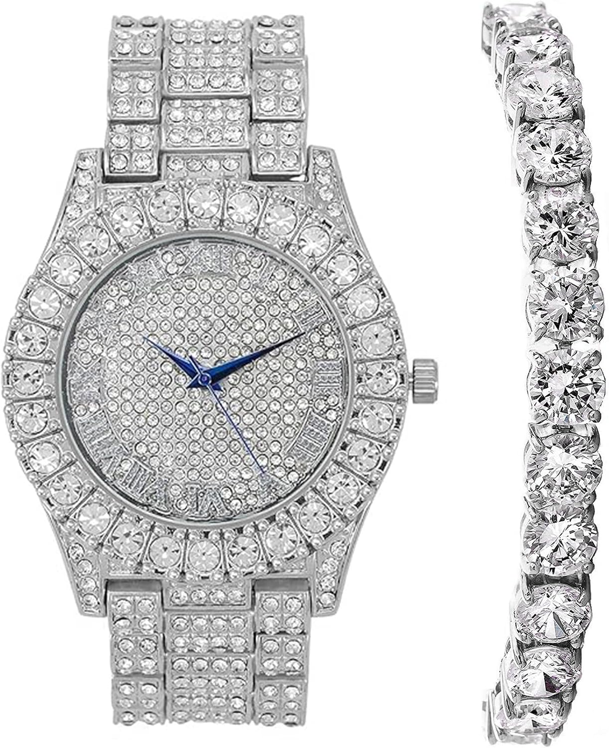Charles Raymond Women's Big Rocks Bezel Colored Dial with Roman Numerals Fully Iced Out Watch - ST10327LA