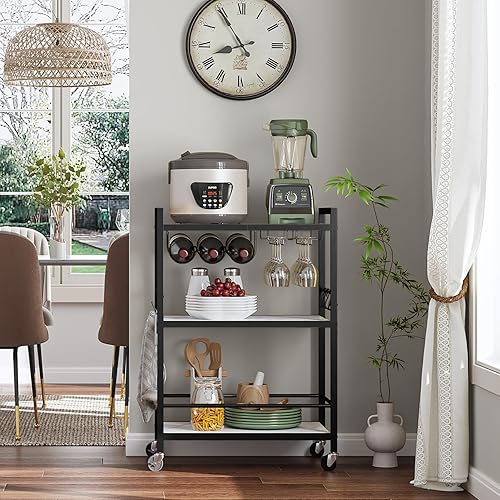 Miniatura 4 de TUTOTAK Carrito de bar - Carrito de servicio para el hogar - Carrito de microondas, carrito de bebidas, estante de cocina móvil con estante para