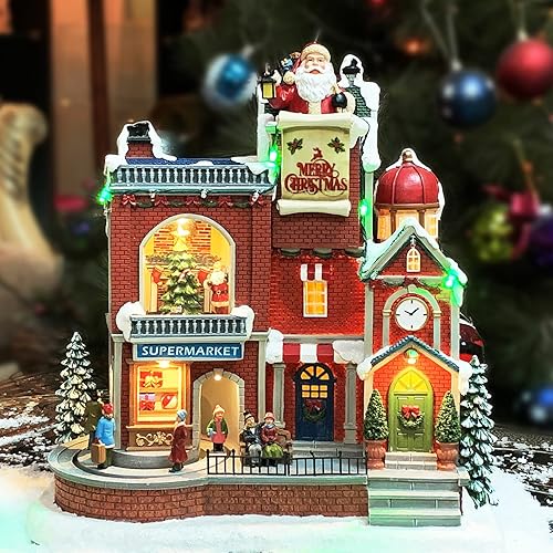 MOMENTS IN TIME Lighted Christmas Village House Supermarket and Shops