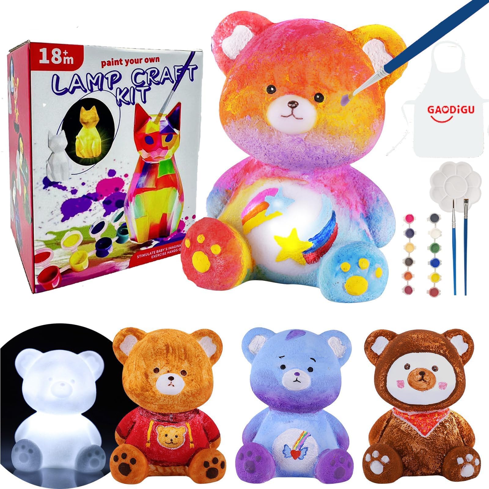 ORCHID M® Paint Your Own Bear Lamp Kit, Art Supplies Painting Kit for Kids 6-12, Arts and Crafts for Kids Ages 8-12, Toy Girls Boys Halloween Birthday Christmas Gifts (Bear)