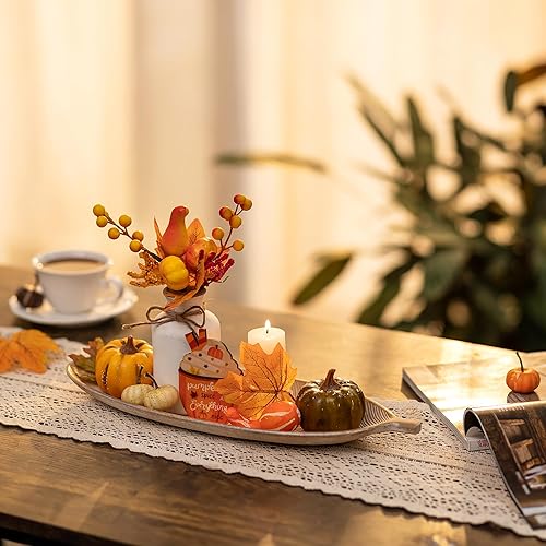 Miniatura 2 de Hanobe Bandeja decorativa de madera de hoja: Bandeja de madera en forma de hoja para llave de decoración tazón de plato para vela de cristal Blanco