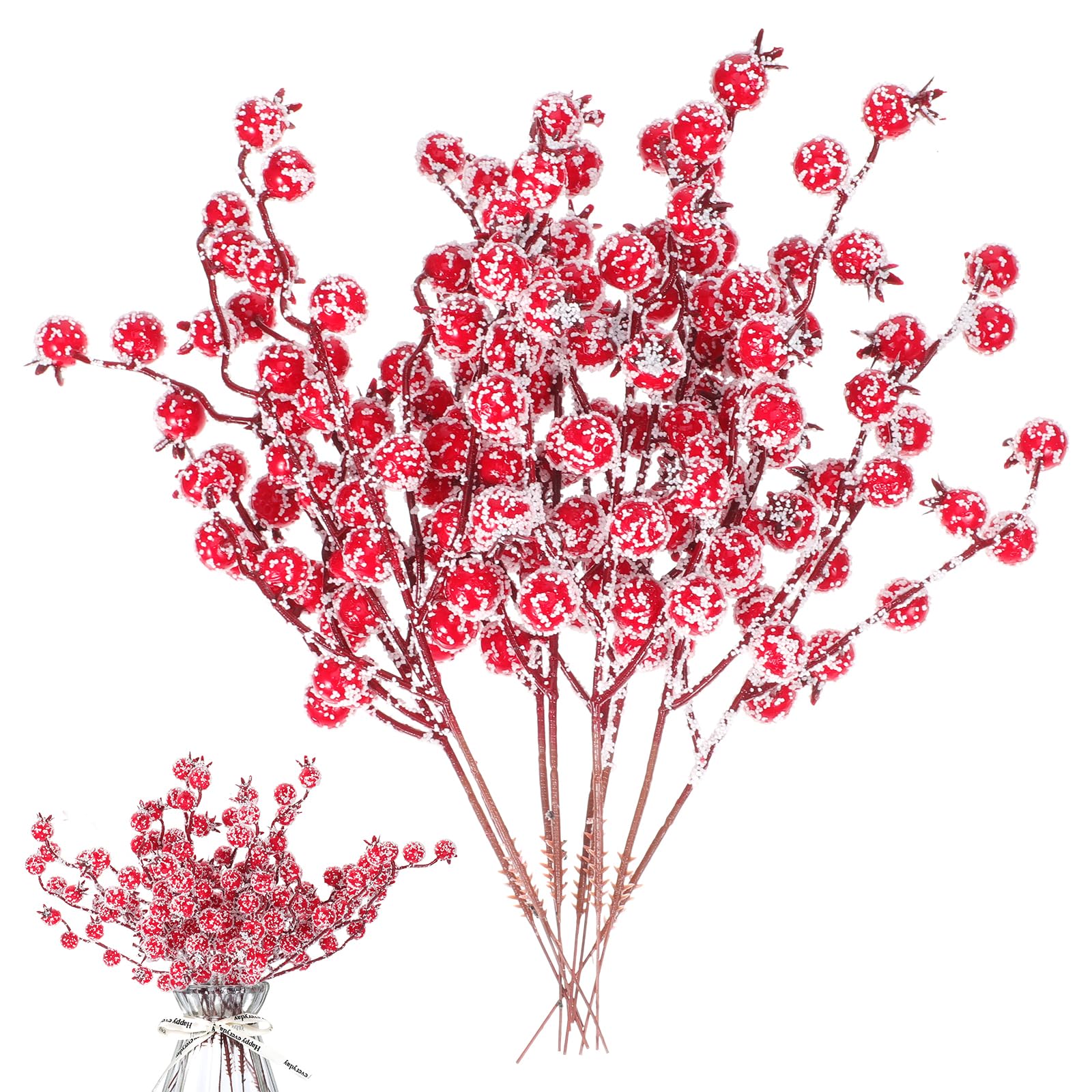 Branches de baies rouges artificielles POPETPOP flexibles et réalistes, lot de 10 pièces