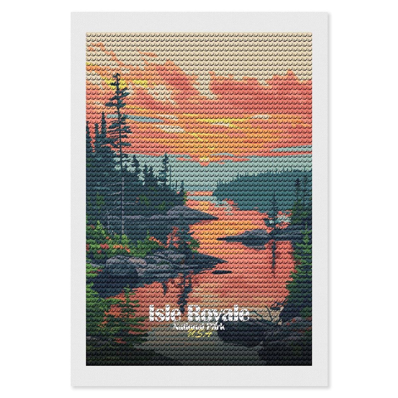 Junmoney Isle Royale National Park Sunset Diamond Art Canvas 8"x12", Decorate Your Room, Mindful Craft Activity, Cosy Home Accent, Thoughtful Handmade Gift