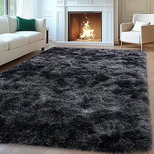 8x10 Area Rugs for Living Room, Large Fluffy Rugs for Bedroom, Soft Carpet Shag Kids Room Rug, Non-Slip Fuzzy Rugs Indoor (Black Grey Tie-Dyed, 8ft x 10ft)