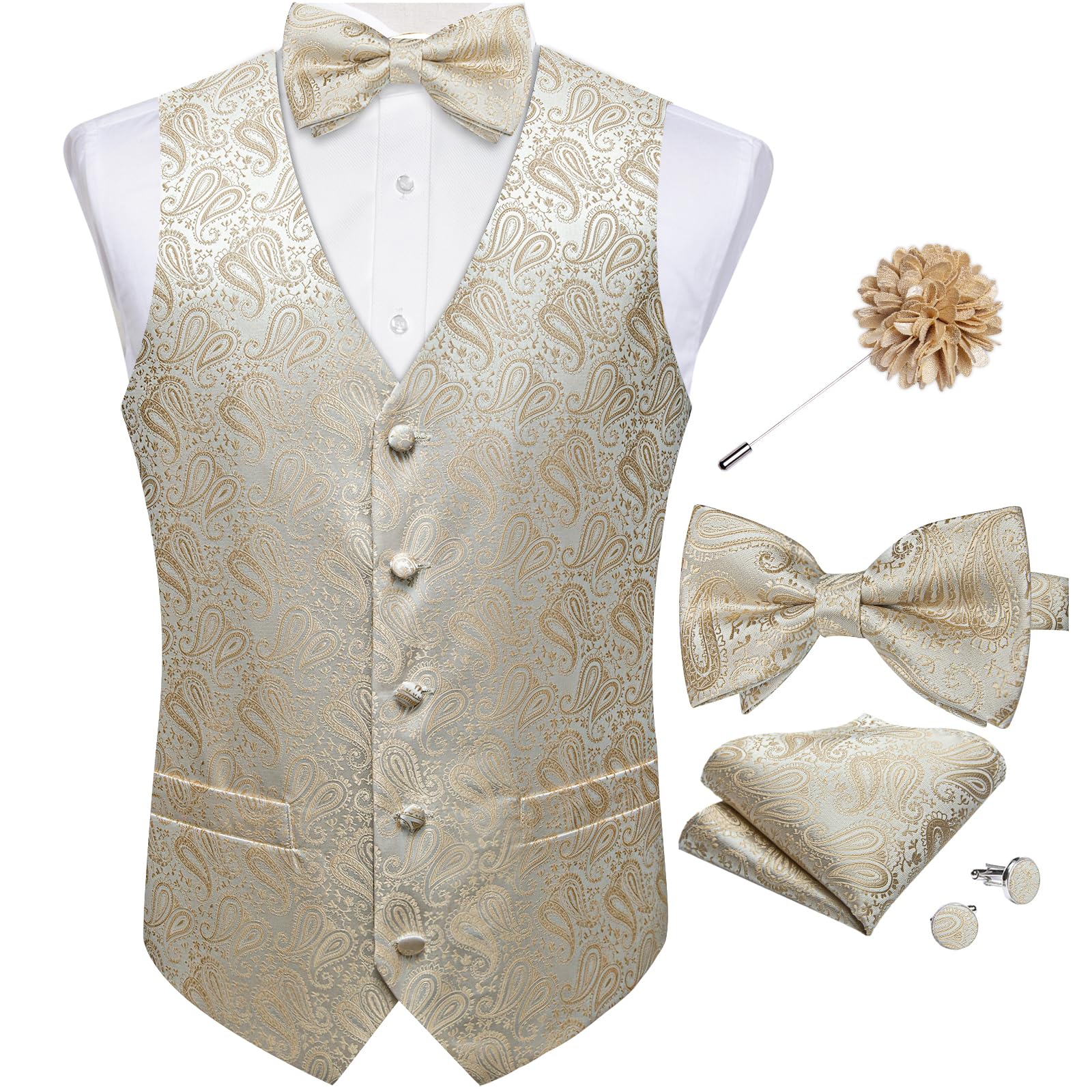 DiBanGu Mens Paisley Suit Vest Bowtie Formal/Casual Dress Waistcoat