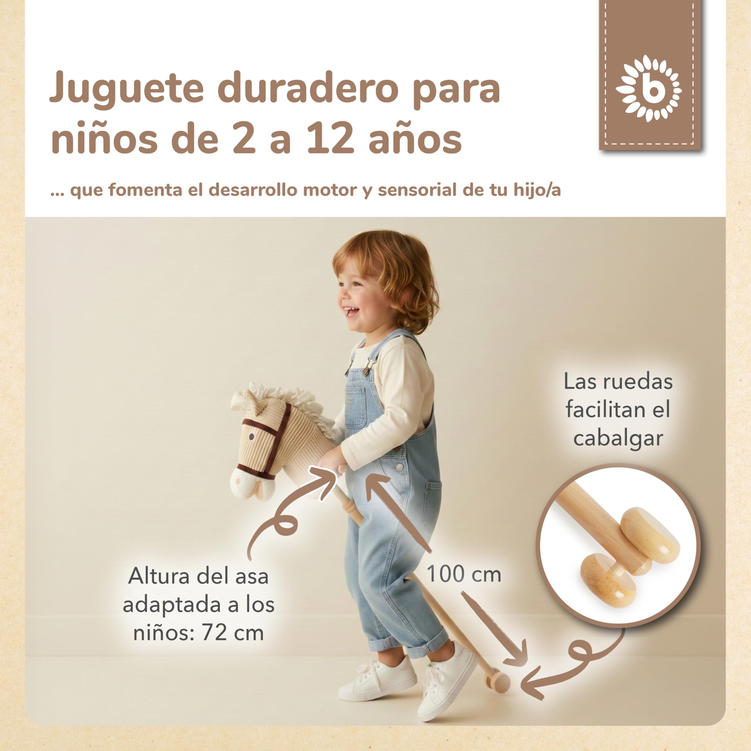Bieco Caballito de juguete para niños Lucky | Caballo de pasatiempos para niños | Caballito de juguete para rodar | Caballo de madera con asa | Bonito caballo de juguete para niños | Accesorios de