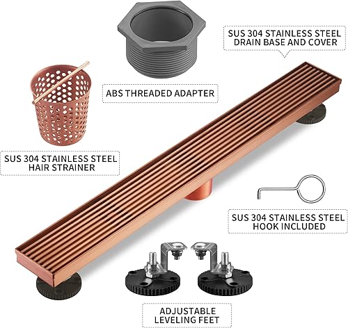 Miniatura 7 de Drenaje lineal de ducha rectangular de acero inoxidable 304 dorado cepillado, drenaje lineal de piso de drenaje rápido de 51 lmin, certificado CUPC