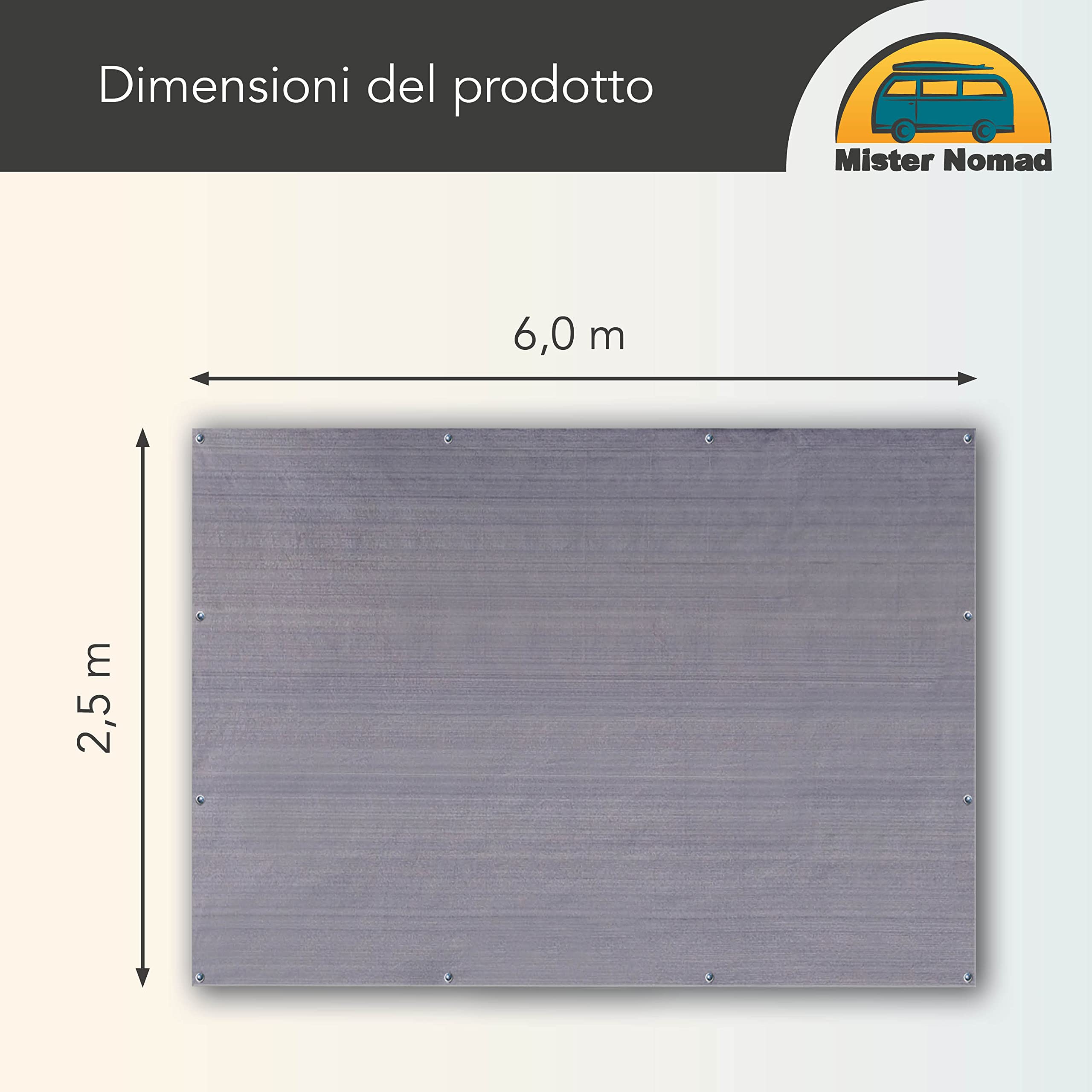 Mr Nomad stuoia campeggio 6,0 m x 2,5 m - tappeto da campeggio blu/grigio in polietilene, pavimento ideale per veranda con borsa per il trasporto, 4 picchetti a T e 12 chiodi in acciaio