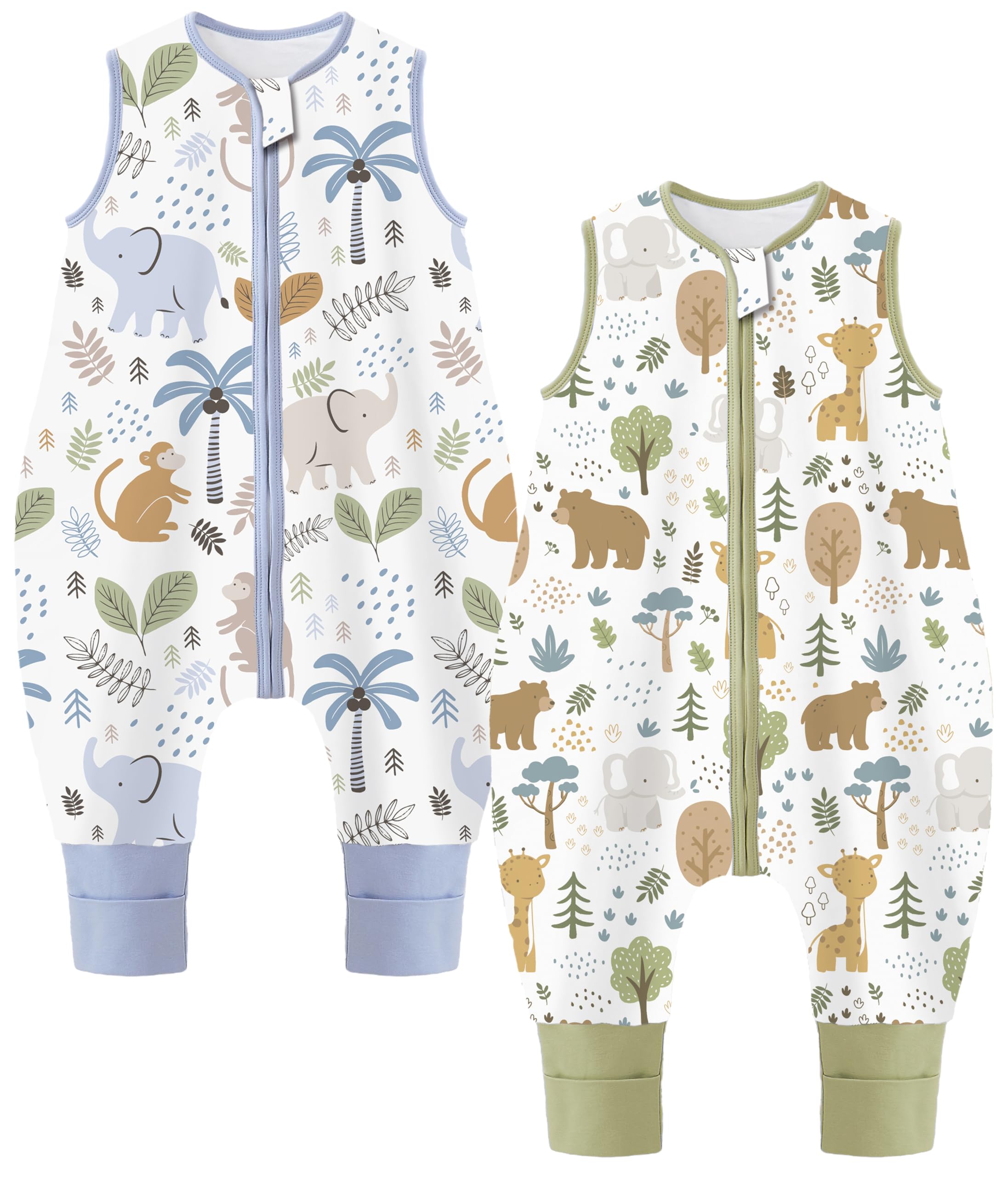 Chilsuessy Baby Schlafsack mit Füßen 2er Pack 1 Tog Kinder Sommer Schlafsack mit Beinen 100% Baumwolle Schlafstrampler für Jungen Mädchen