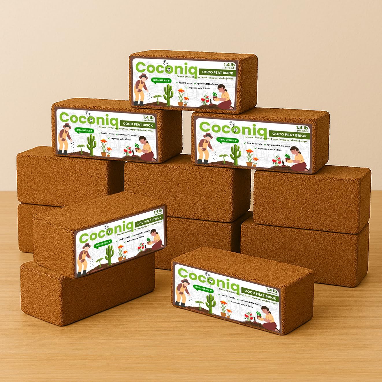 Premium Coco Coir Bricks 12 Pack - Lightweight Cocopeat for Garden Soil, Compressed Coconut Fiber Brick for Potting, Gardening, Planting, Seed Starting, Indoor & Outdoor Plants, Set of 12