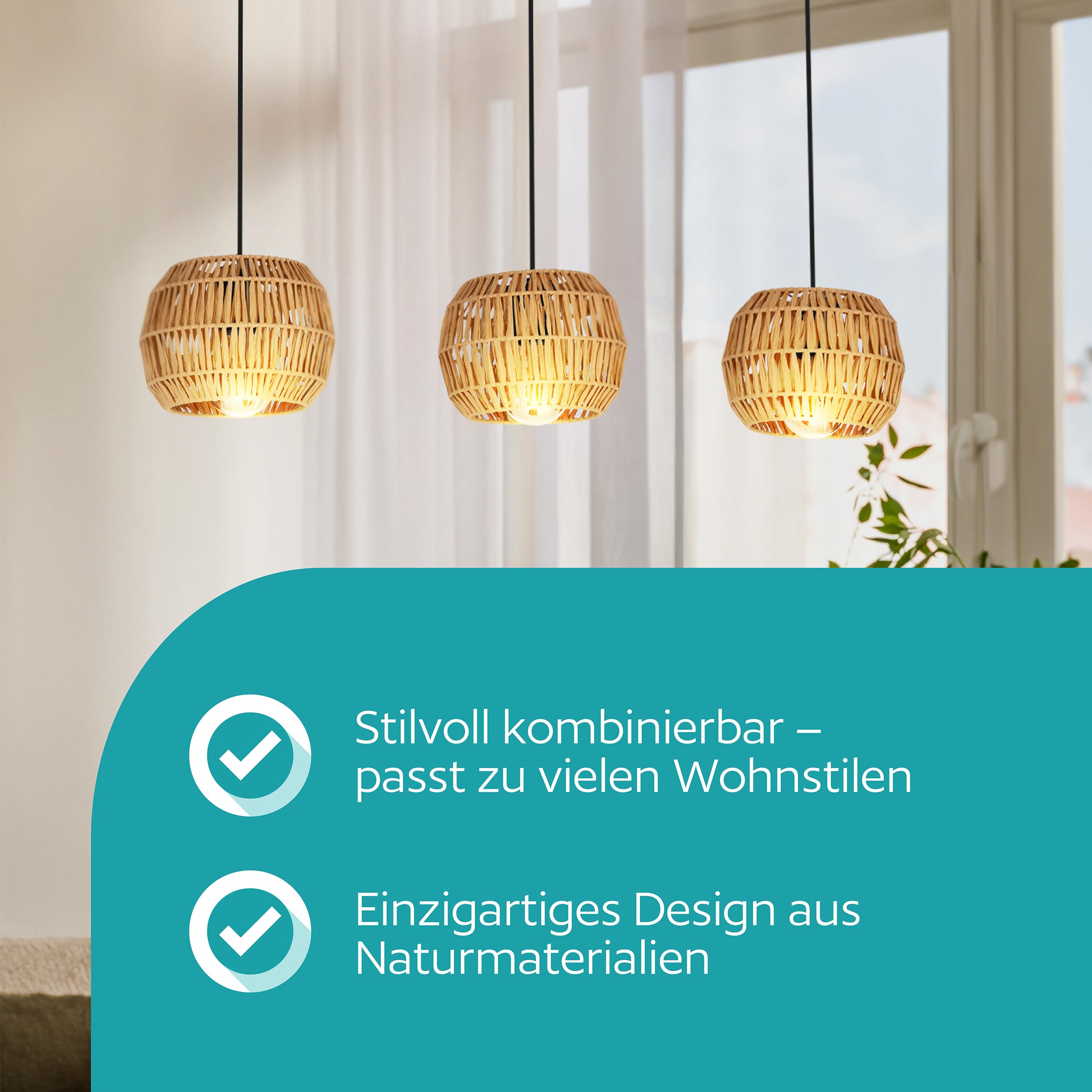 EGLO Hängelampe Sheldon, Esstisch Pendelleuchte 3-flammig