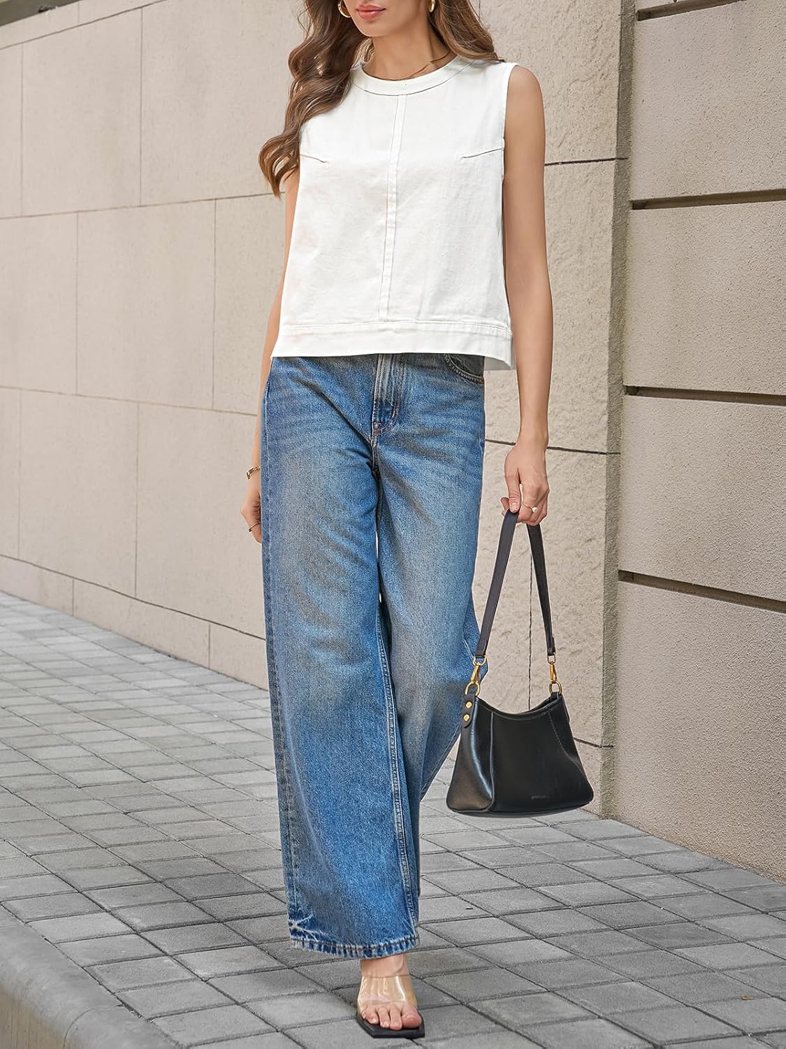 Cicy Bell Womens Denim Tank Tops Crew Neck Summer Casual Sleeveless Shirts Cropped Loose Fit Jean Vests - Image 5