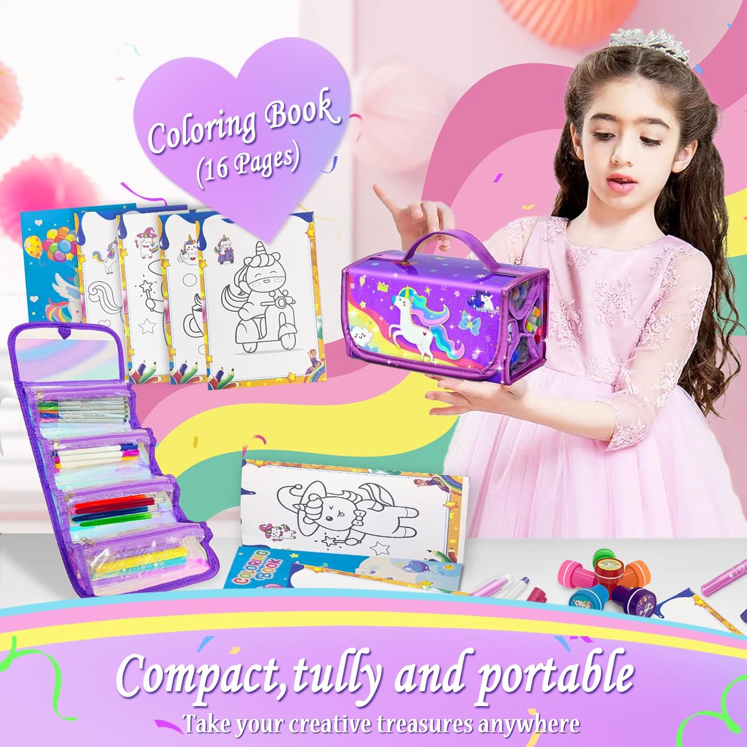 56 PCS Washable Scented Markers Set with Glitter Pencil Case, Mermaid Unicorn Arts and Crafts for kids 4-6-8 Kids Coloring Drawing Kits for 4-8 Years Old Girls Birthday Gifts