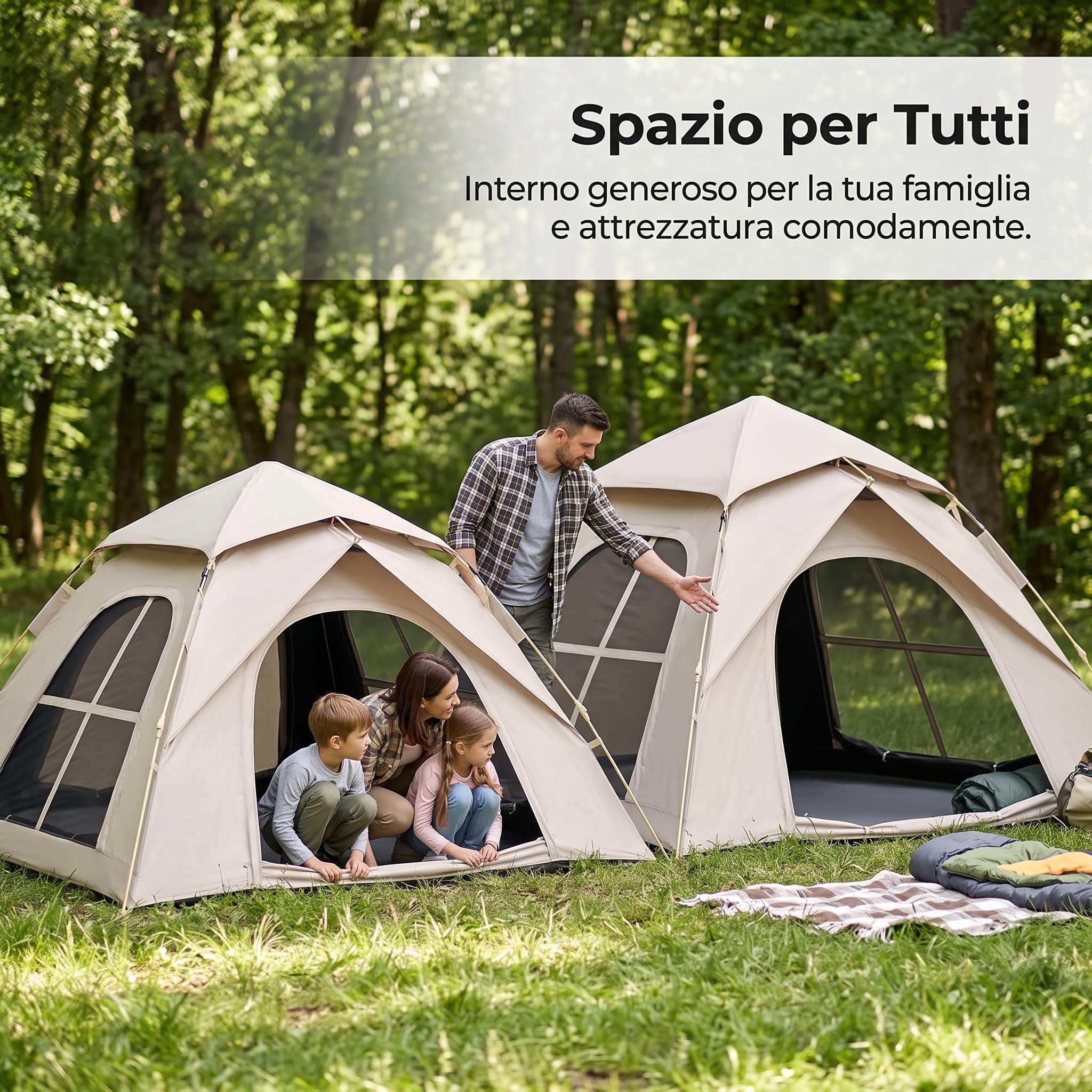 Tienda Campaña Automática para 2, 3, 4 o 5, Carpa Camping con Procción y Veilación