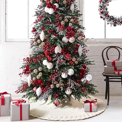 Miniatura 6 de NIBESSER Falda de árbol de punto blanca de 48 pulgadas, falda de árbol de Navidad de punto marfil para decoraciones de Navidad, falda de árbol de