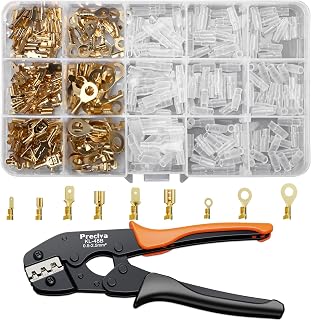 Preciva Crimpzange Flachsteckhülsen Set – Flachsteckhülsenzange mit 300 Stück 0,5–2,5 mm² (AWG 22–14) – Ergonomisch & Leicht - für Auto & Elektrik