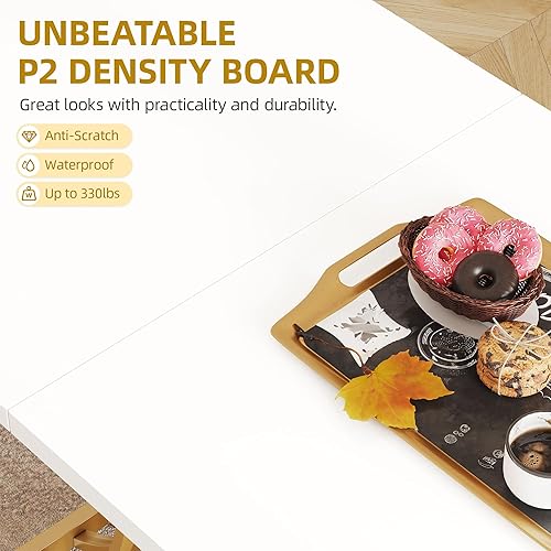 Miniatura 11 de DWVO Mesa de comedor moderna para 4 personas, mesa de cocina rectangular de 47 pulgadas con mesa de mármol sintético y patas geométricas doradas,