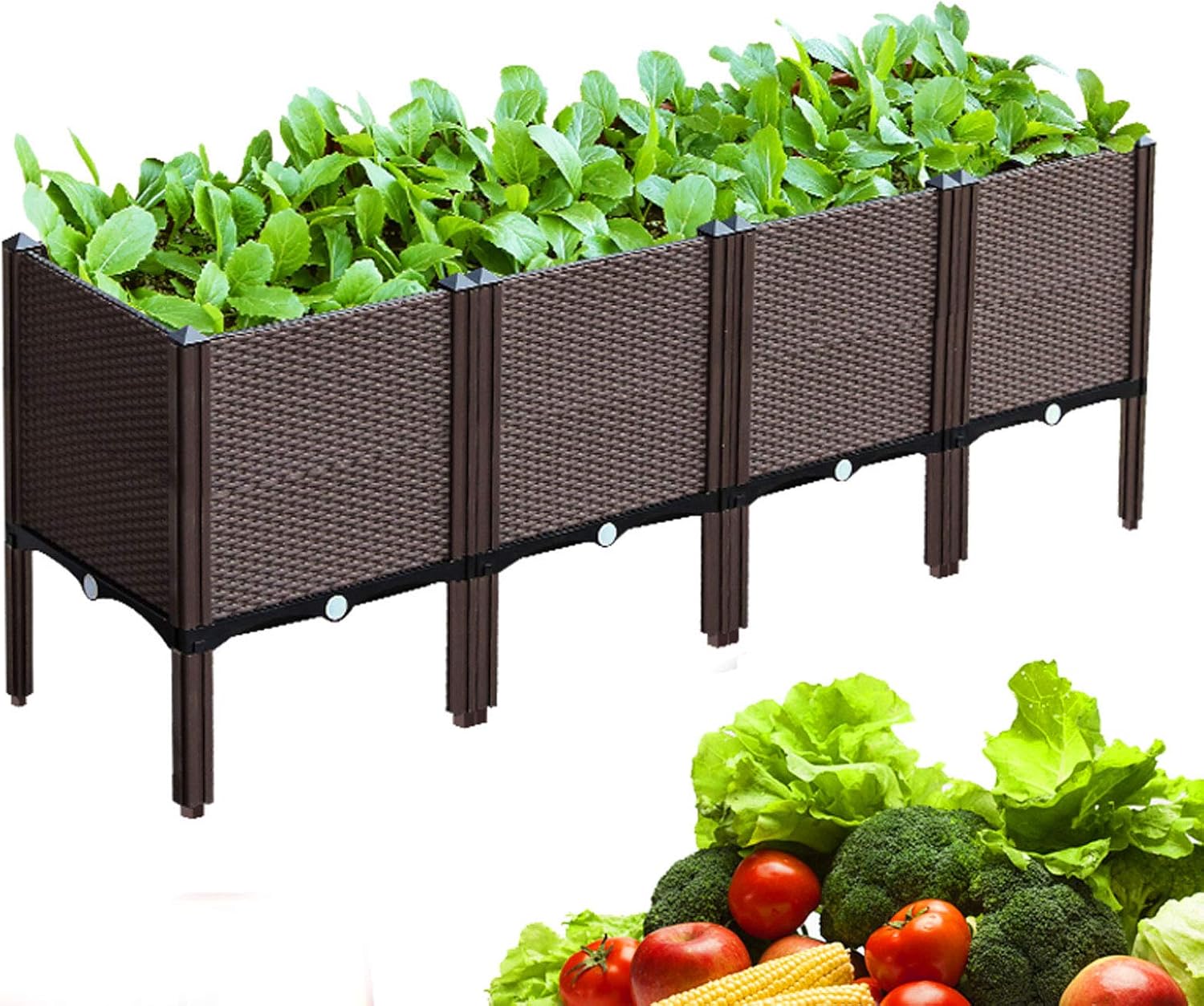 Eapmic 4Pcs Raised Garden Bed Kit Elevated Planter Indoor Outdoor Brown Grow Box Stand for Backyard Patio Natural Vegetable Flower Herb Succulents Gardening (61" H X 15" W X 21" L)