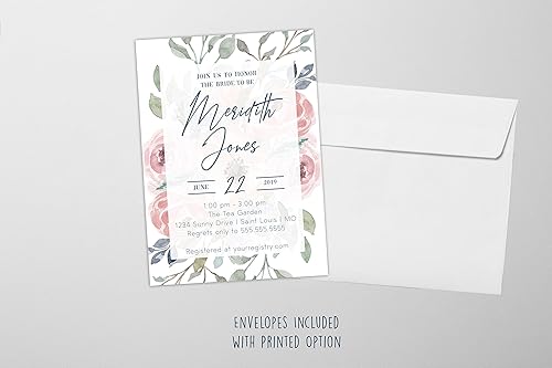 Miniatura 3 de Personalized Bridal Shower Invitations, Envelopes Included with Printed Option, 5 inches by 7 inches, Neutral Soft Colors of Dusty Rose Pink Cream