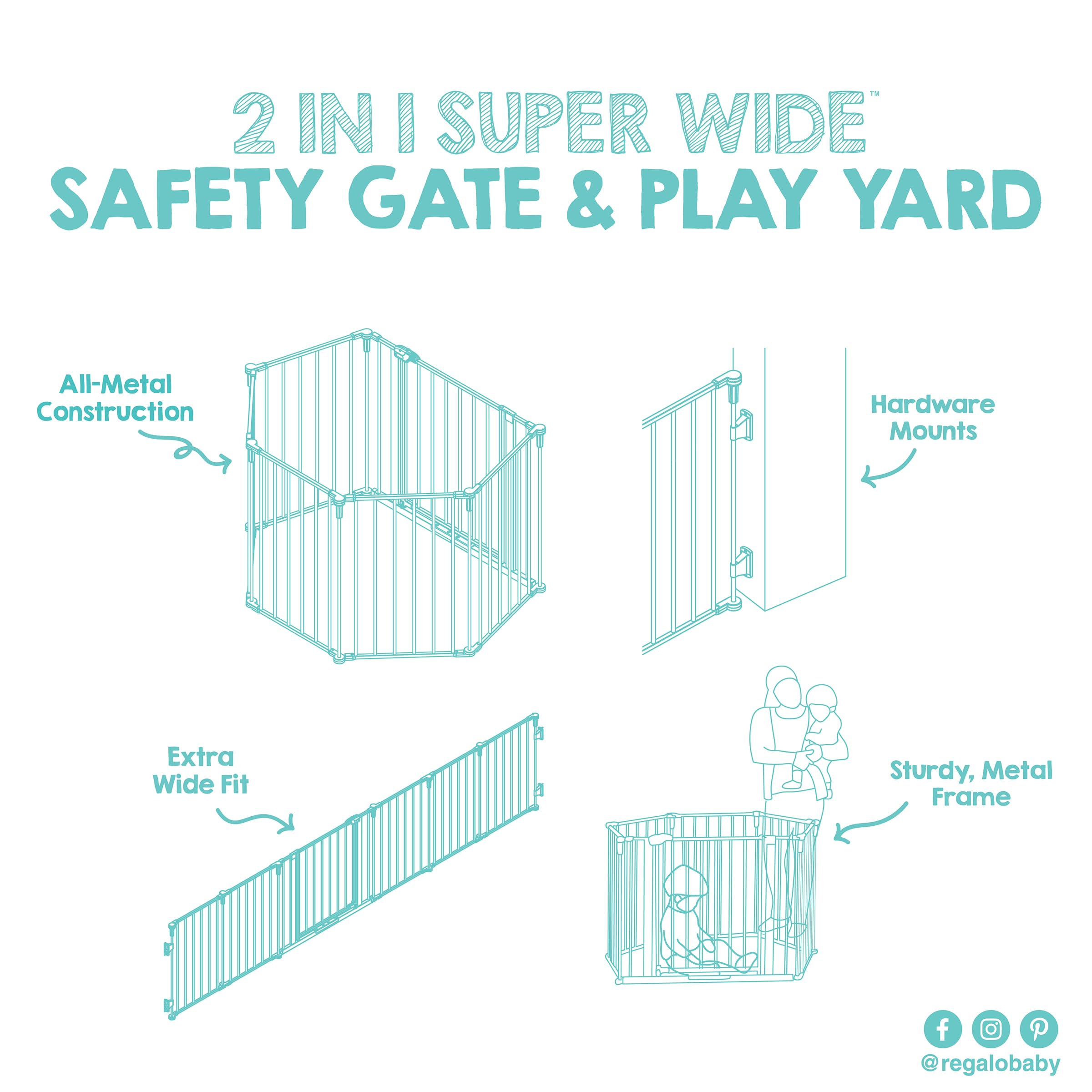 Regalo Puerta de seguridad 2 en 1 súper ancha y patio de juegos de metal de 142 a 330 cm a prueba de bebés