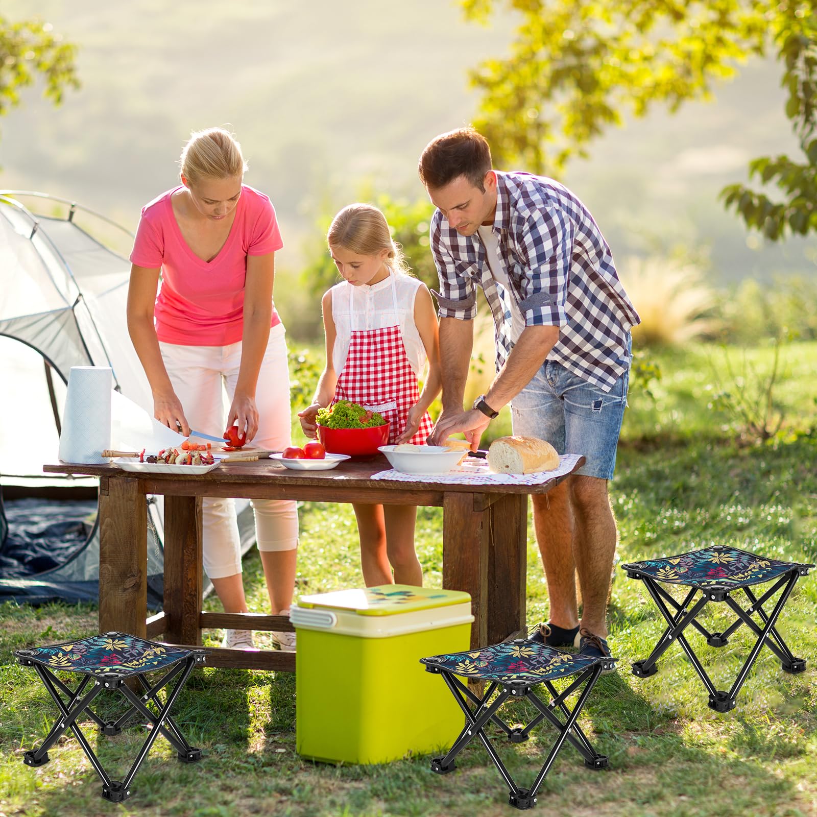 Tabouret Camping Pliable Ultraléger 28x28x23 Cm – Assise 90 Kg, Structure X, Pieds Antidérapants, Sac De Rangement Inclus