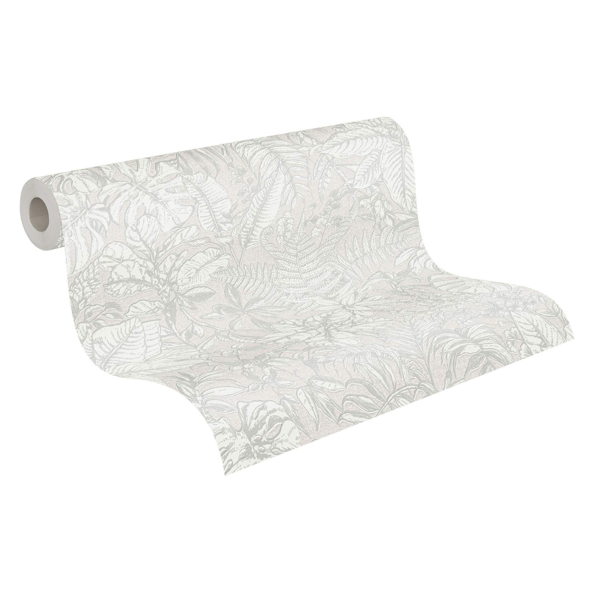 A.S. Création Papel Pintado Tropical Papel pintado tejido no tejido 10.05 m x 0.53 m Gris Blanco Fabricado en Alemania 375201 37520-1