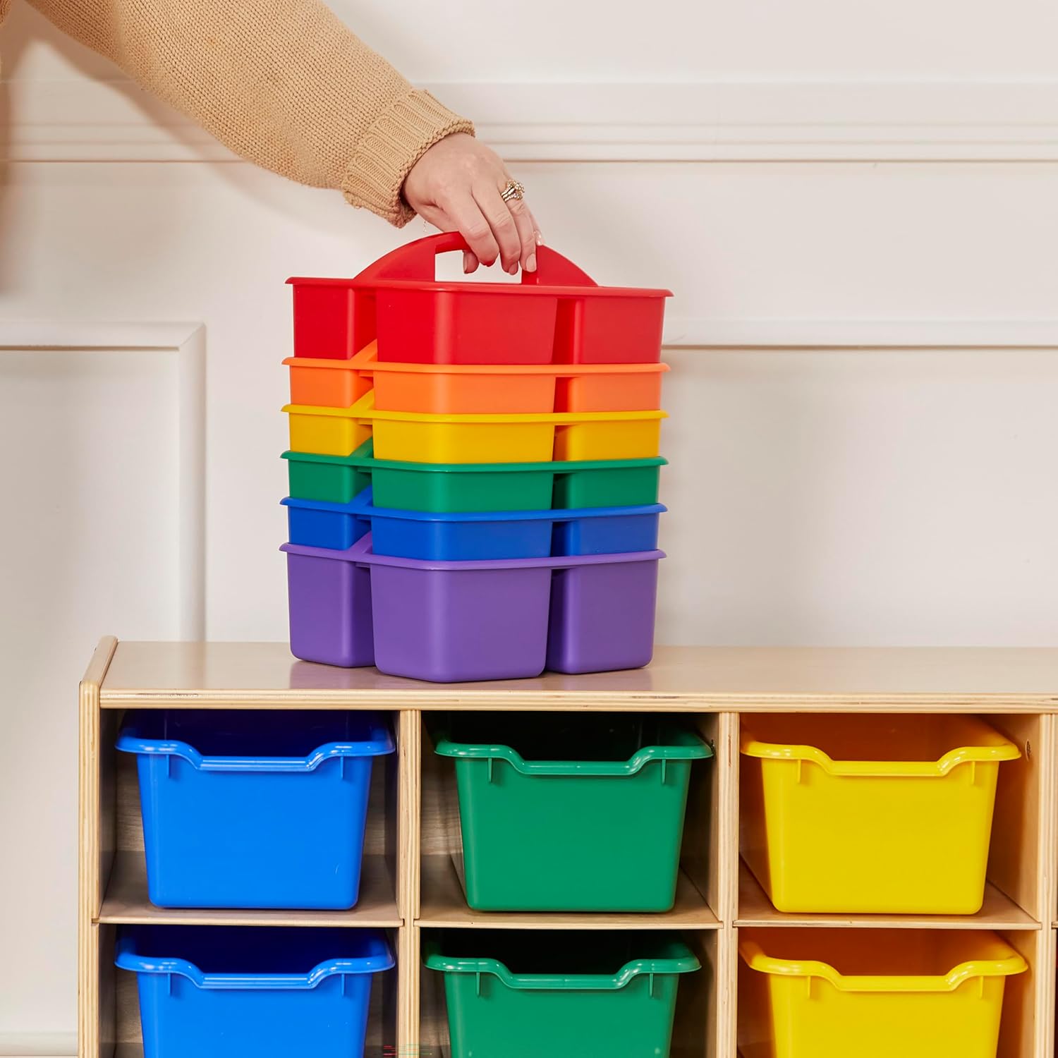 ECR4Kids 3-Compartment Storage Caddy, Storage Organizer, Primary, 6-Pack