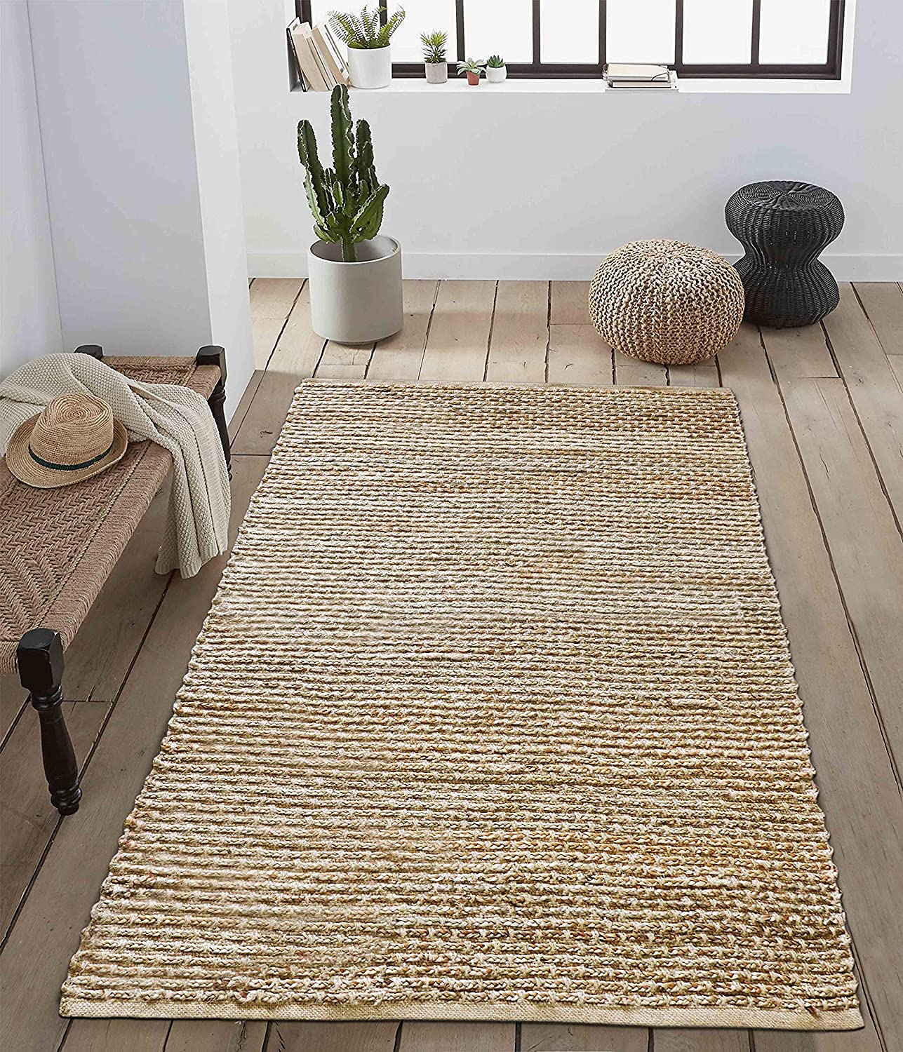 THE HOME TALK Natural Handcrafted Braided Jute Rug - 90X150CM|Traditional Carpet for Living Room,Kitchen,Entryway,Bedroom,Dining Room|Rustic Bohemian Decor|Durable,Anti-Skid Carpets for Centre Table