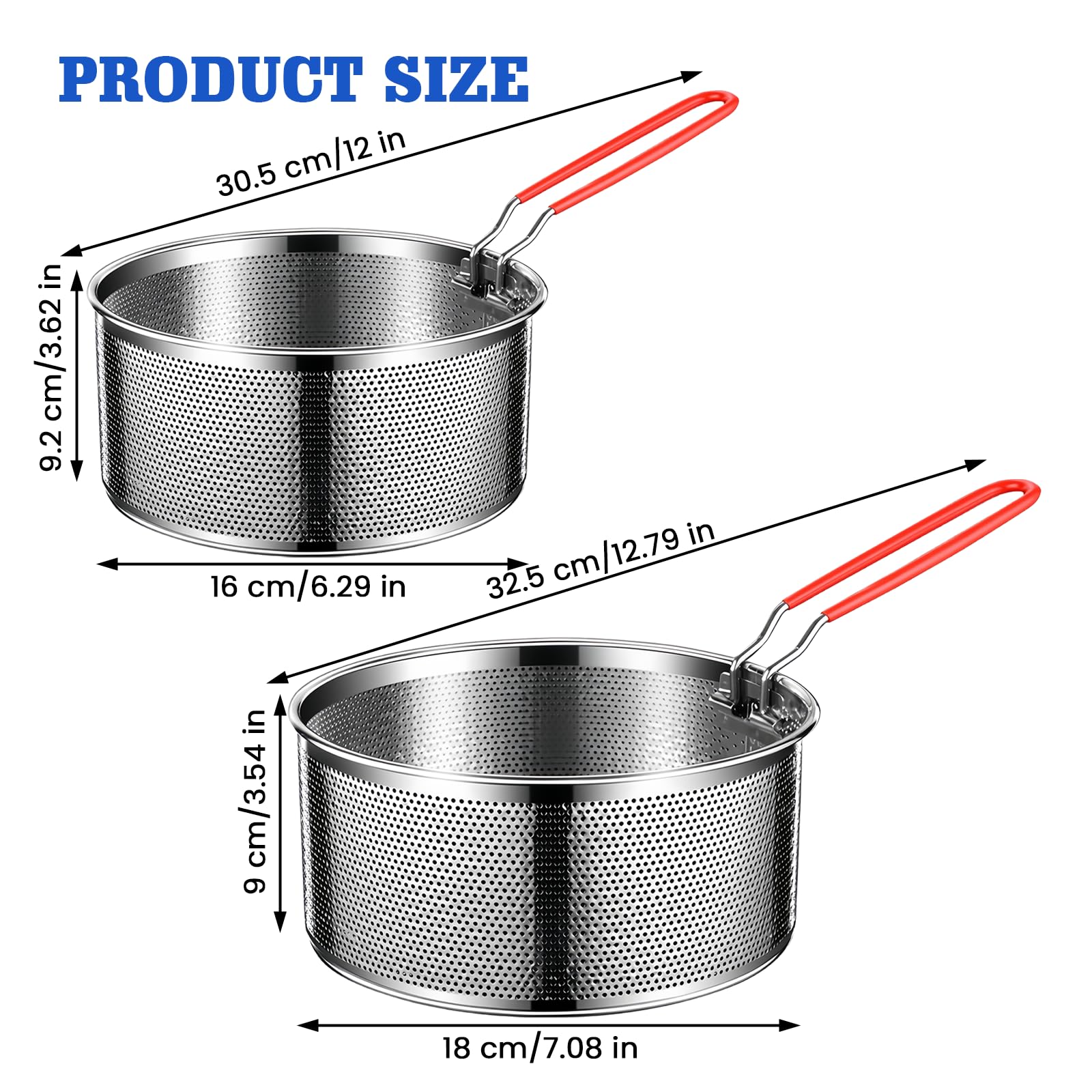 2 cesti per friggere con manico, mini cestini per patatine fritte, in acciaio inox, per patatine fritte, per pasta, cestino per la cucina