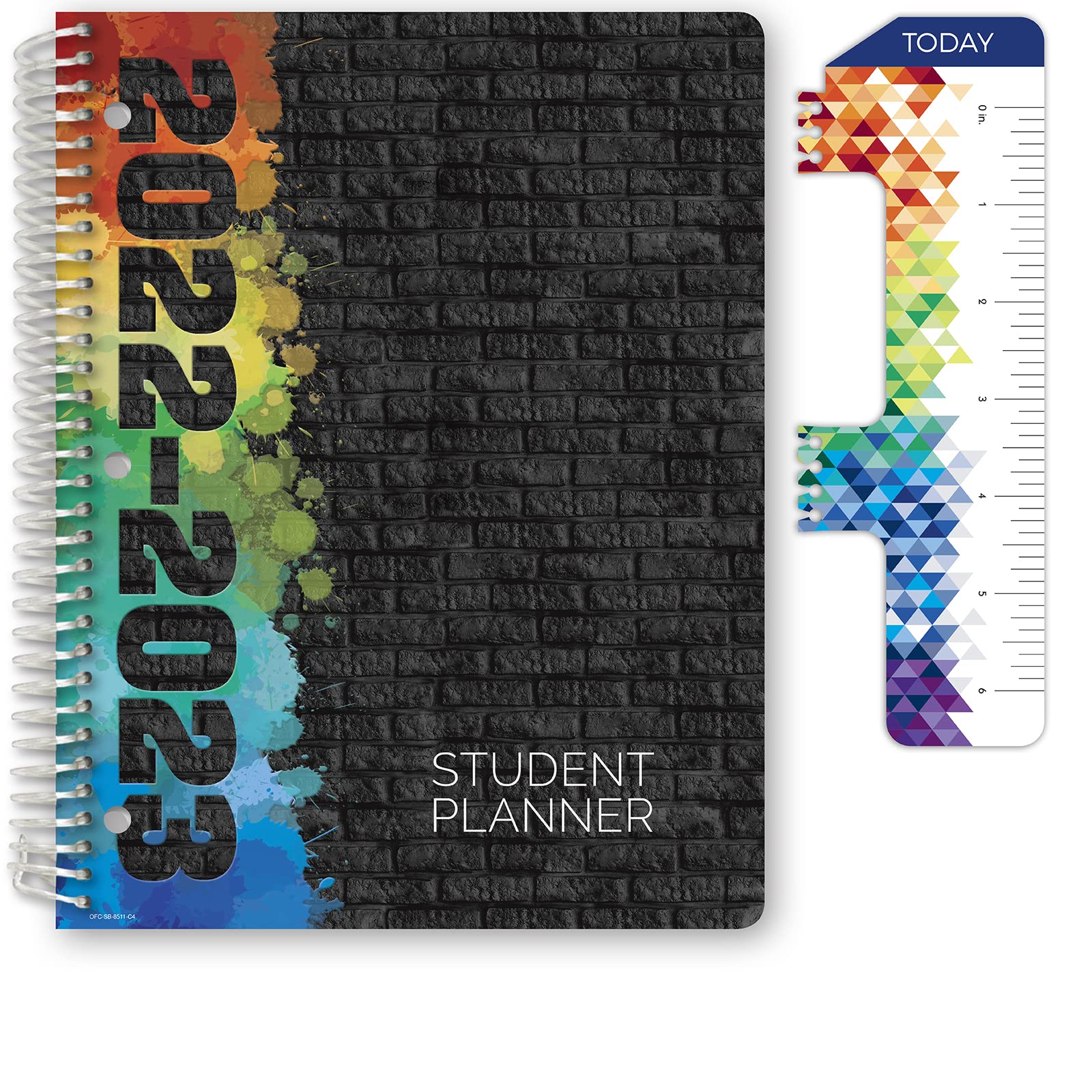 Global Datebooks Dated Middle School or High School Student Planner for Academic Year 2022-2023 (Block Style - 8.5"x11" - Black Painted Brick) - Includes Ruler/Bookmark and Planning Stickers