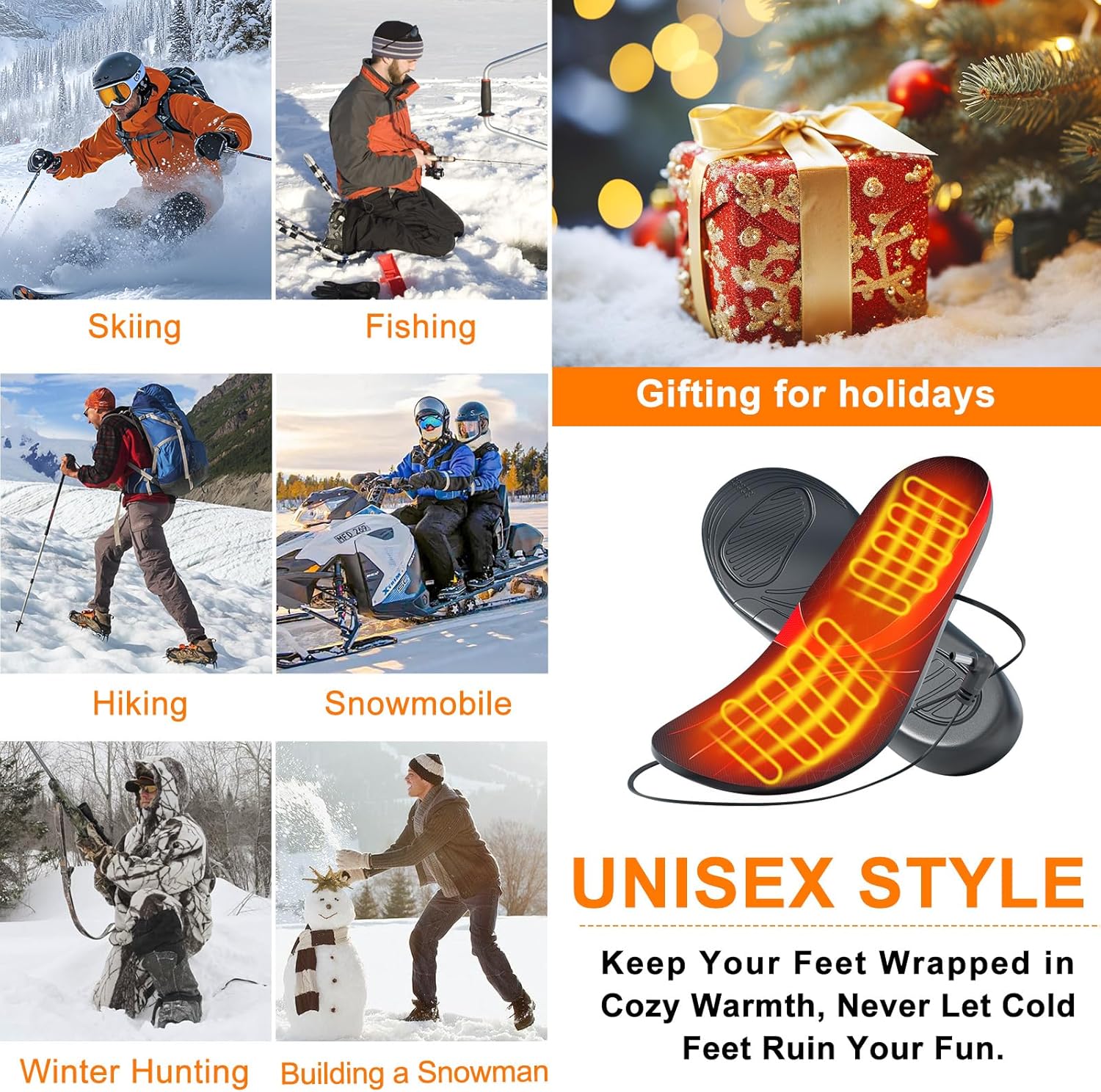 Heated Insoles, Kamlif 7.4V Rechargeable Foot Warmers, Heated Shoe Inserts Winter Thermal Soles for Men and Women, Skiing, Hunting, Hiking, Camping Outdoor Sports - Image 5