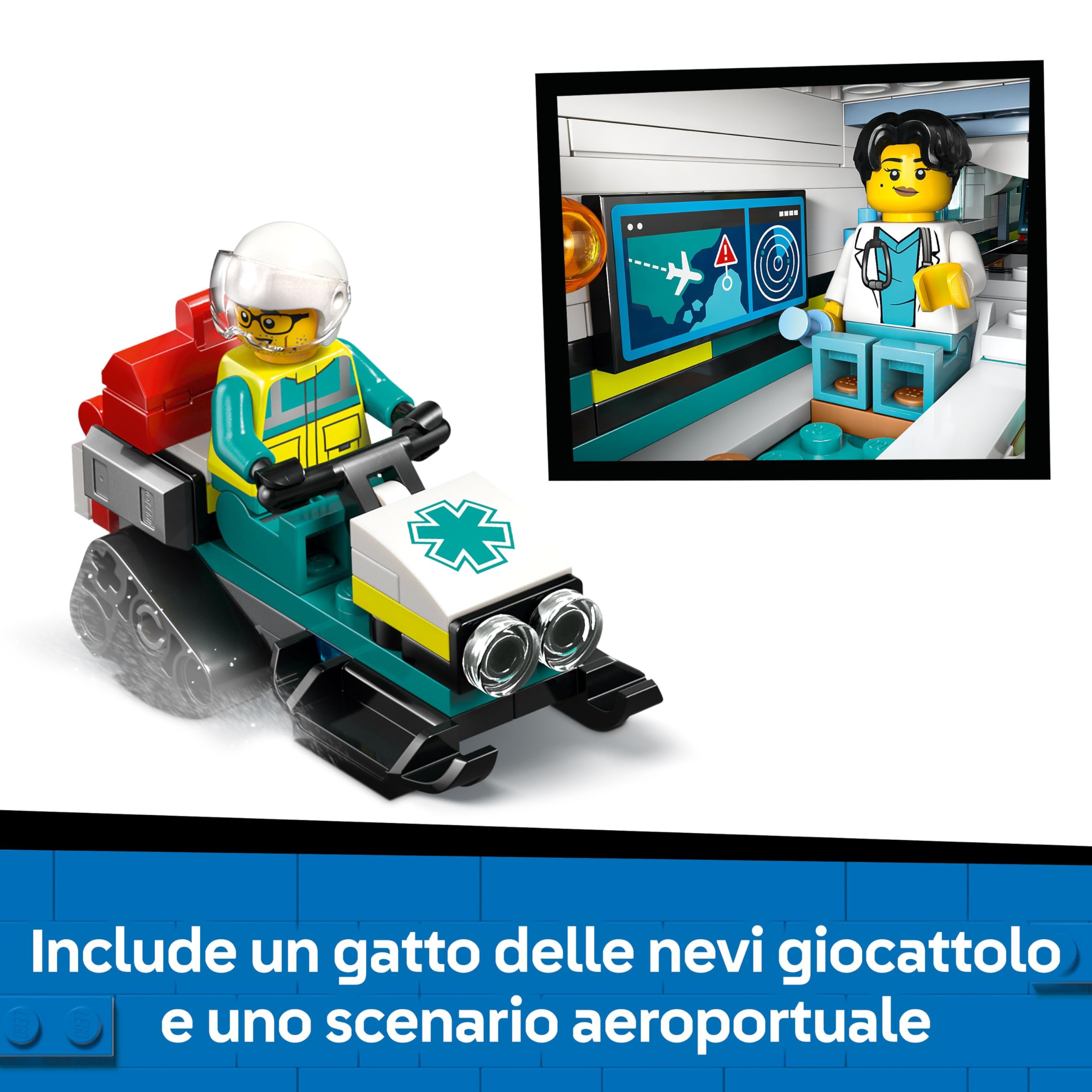 LEGO City Emergency Air Ambulance Airplane Toy - Medical Plane Model - 3 Minifigures incl. a Doctor and Pilot, plus a Snowscooter, Stretcher & Tools, Gift for 6+ Year Old Boys - 60465