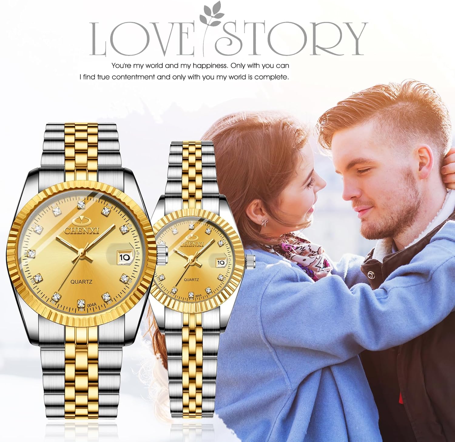 OIDEA Stainless Steel Women's Wrist Watches: Waterproof Round Dial Luminous Mens Watches Gold Rhinestones Date Analog Quartz Wrist Watches for Women