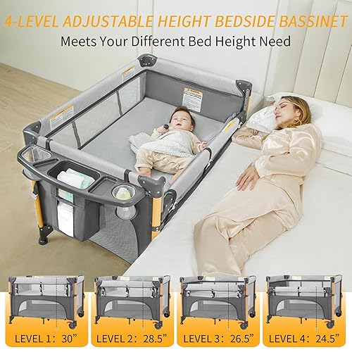Miniatura 4 de Moisés para bebé junto a la cama con configuración con una sola mano, cuna plegable 5 en 1 para viajar, moisés portátil para bebé con cambiador de