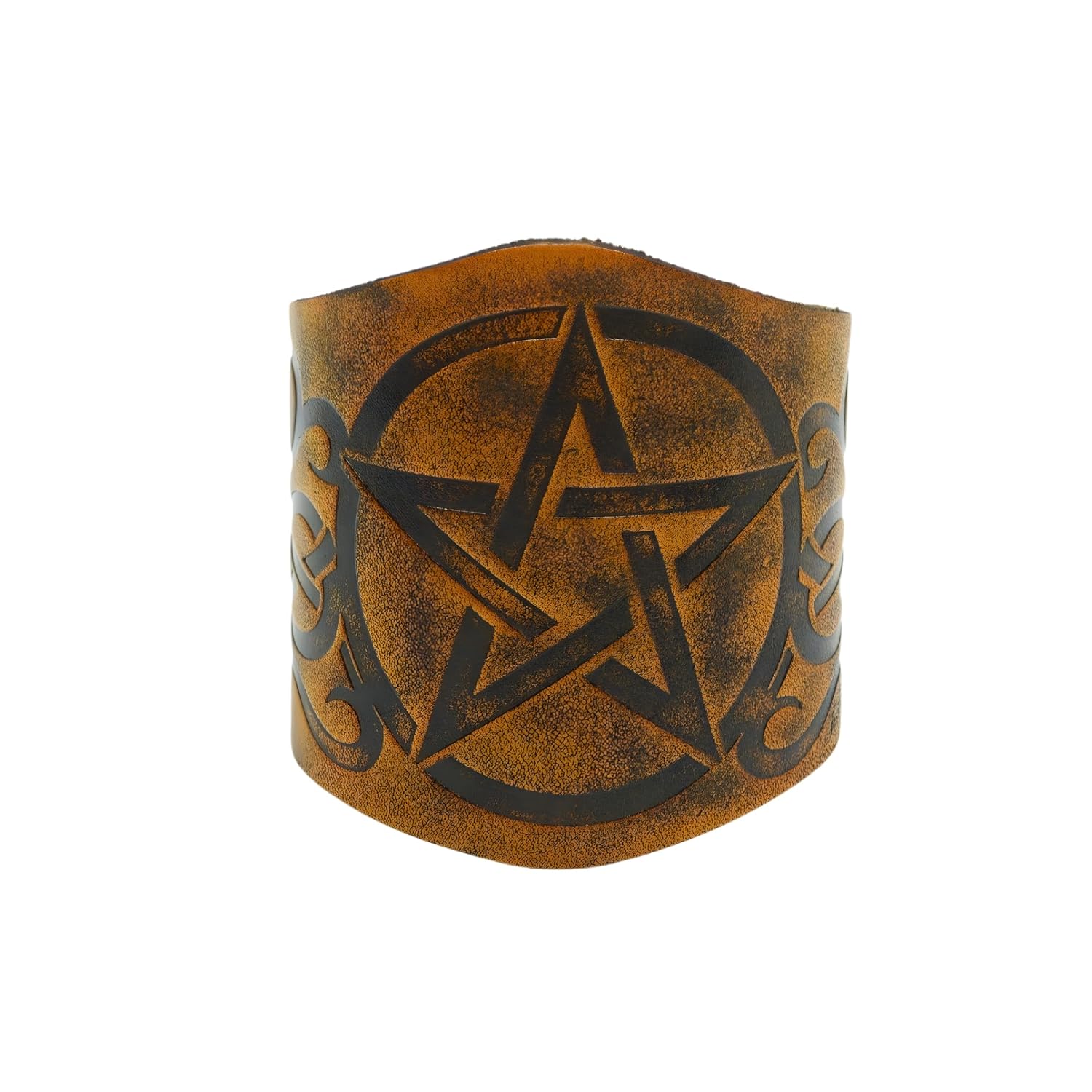 THE MEN THING CELTIC STAR – 50.7mm Brown Genuine Leather Adjustable Bracelet for Men & Boys (9.5 inch)