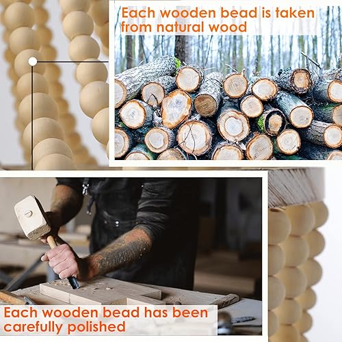 Miniatura 10 de Mini candelabro de madera bohemia con cuentas de 3 luces colgante de luz bohemio acabado de metal negro cuentas de madera de color natural para baño