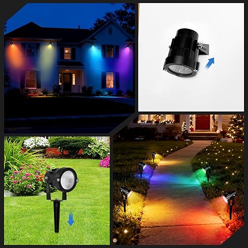 Miniatura 8 de Focos de Navidad de Halloween para exteriores focos RGBW enchufables de 120 V, control remoto de 16 colores cambiantes, impermeables, luces LED para