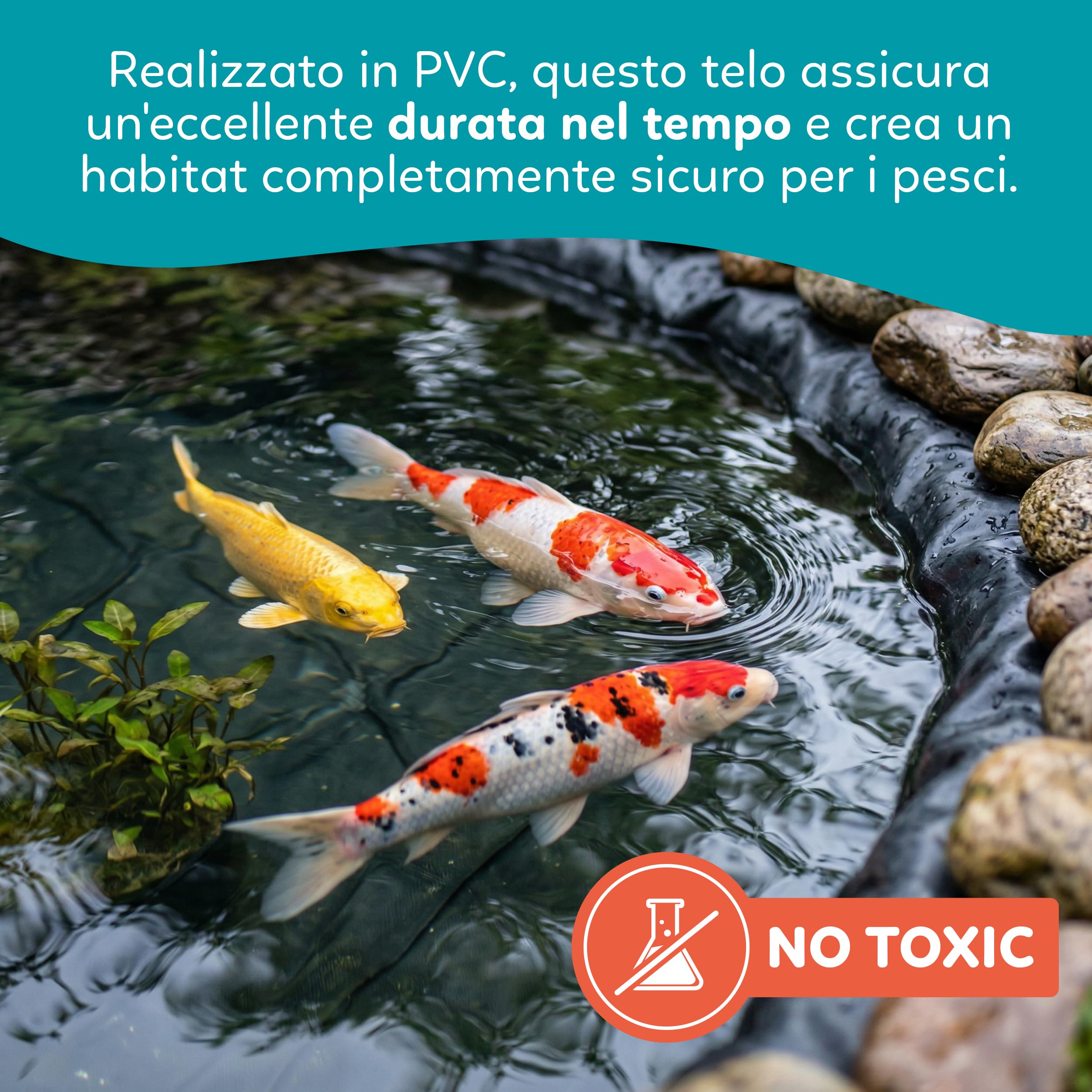 AQPET Telo per laghetti Stagno da Giardino in PVC Rinforzato qualità Made in Germany (2x2 m, 0,5mm)