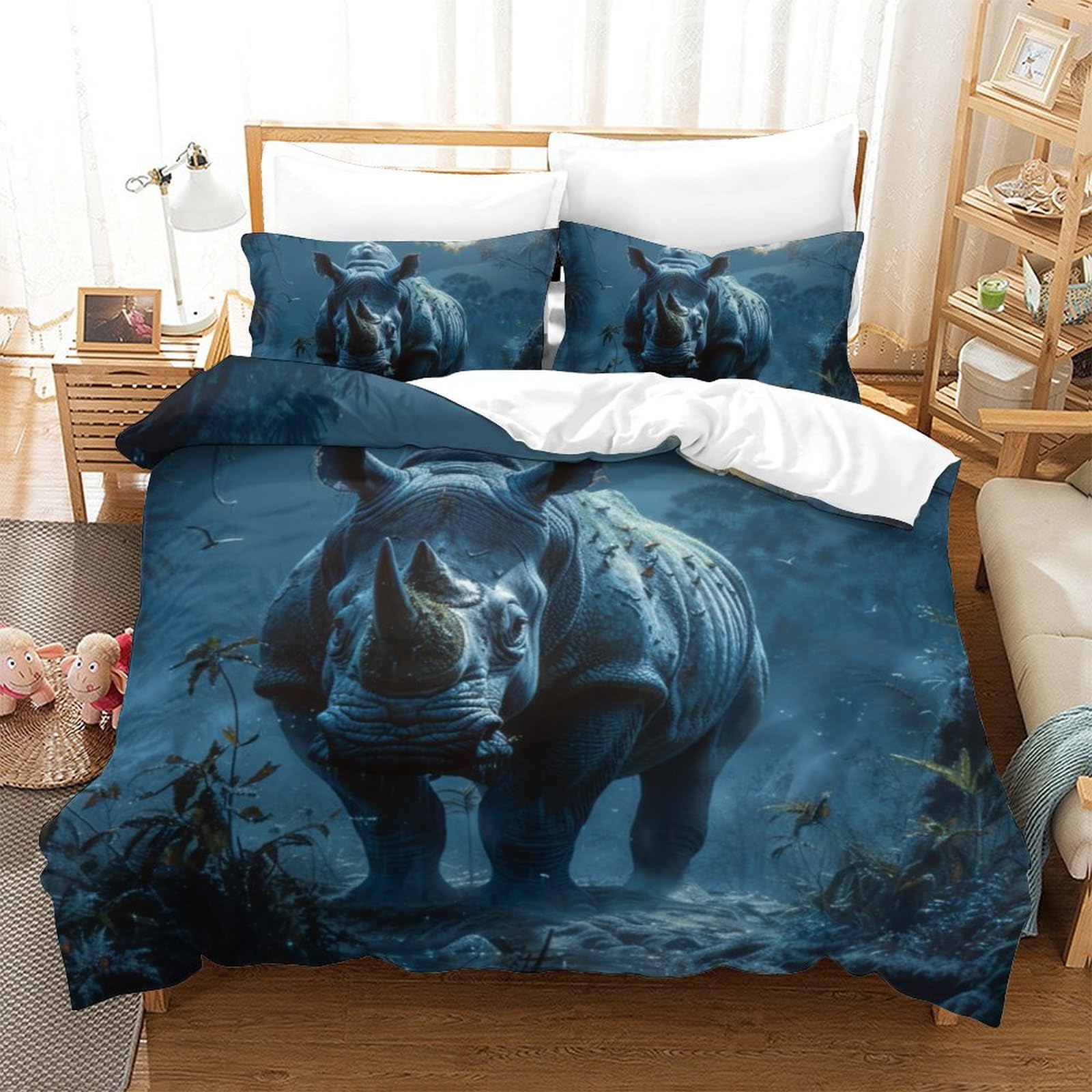 Housse de couette rhinocéros 3D facile à laver et sans repassage