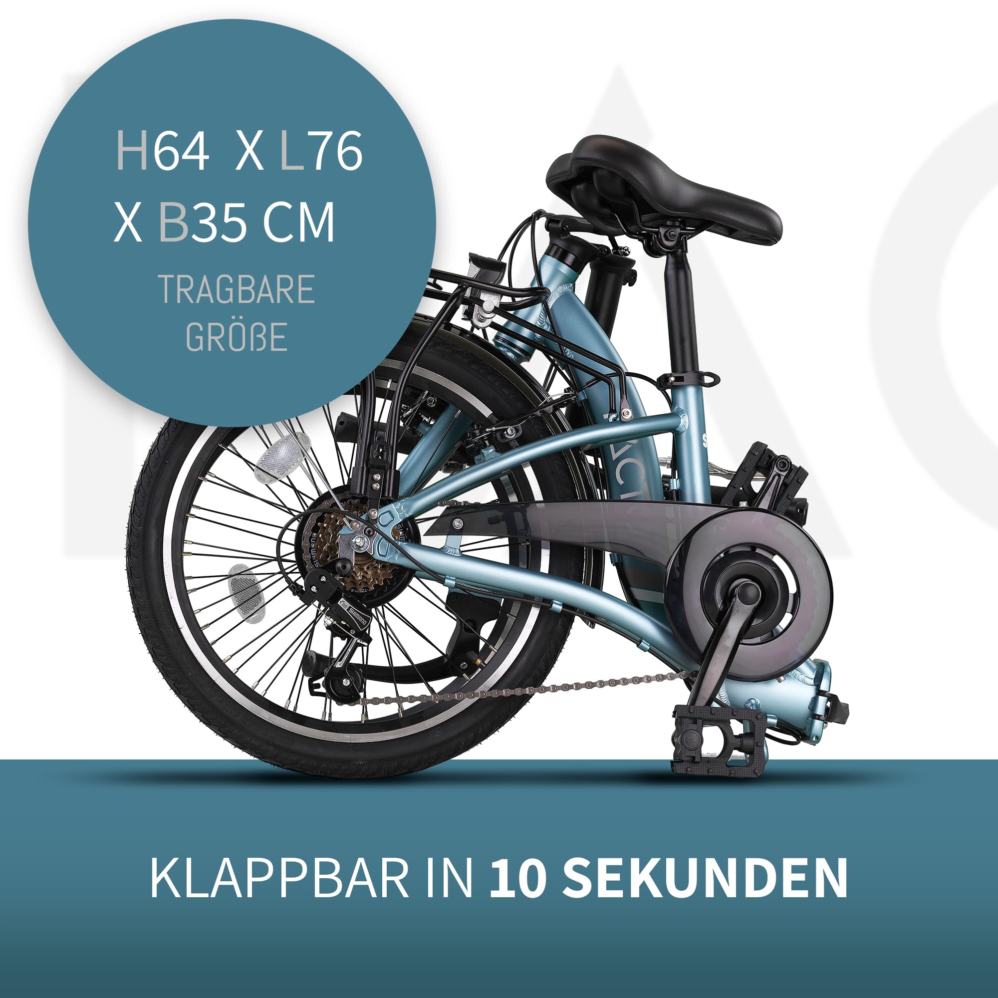 PACTO Premium Klappfahrrad Für Erwachsene - 27cm Aluminiumrahmen Bike 20 Zoll Aluminiumräder Bicycle, 6 Speed Shimano Gänge Faltrad