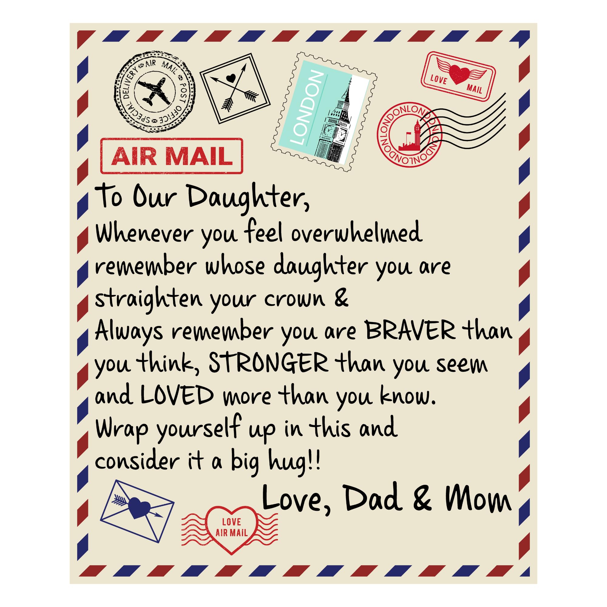 FG Family Gift Mallto My Daughter Blanket from Mom, Blanket for Daughter from Dad, Daughter Blanket, Daughter Birthday Gifts from Mom, Father Daughter Gifts (Braver M&D)