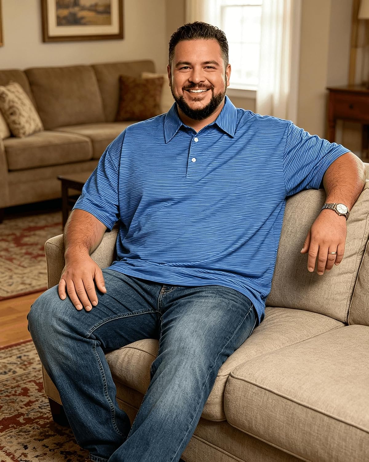 Cozople Big and Tall Polo Shirts for Men, Quick Dry 4-Way Stretch XLT-5XLT | Moisture-wicking 95% polyester and 5% spandex polo in stripe and solid colors for golf, work, and everyday wear