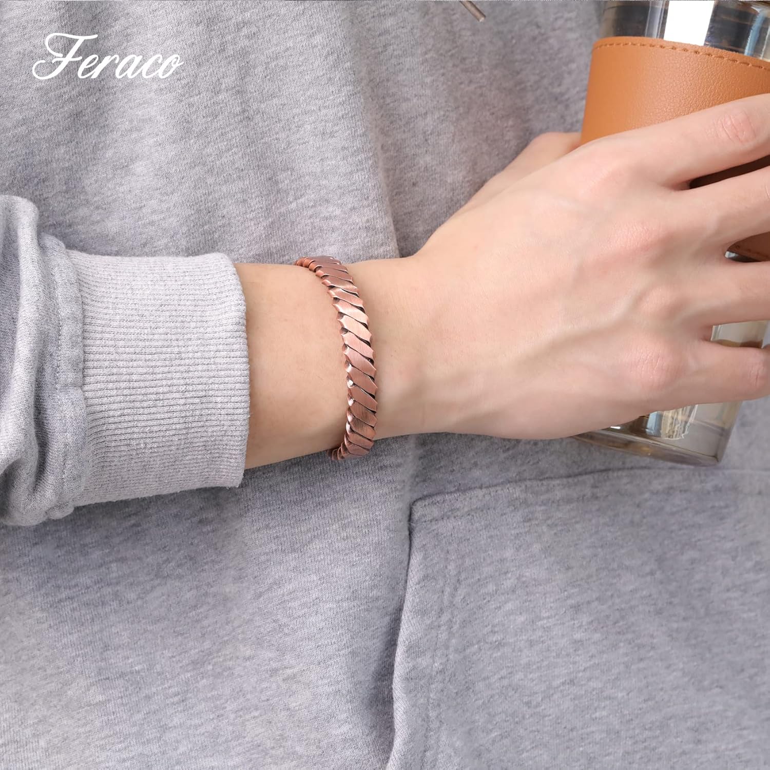 Feraco Copper Bracelets for Men, 12X Strength Wide Pure Copper Magnetic Bracelet for Men with Neodymium Magnets, Adjustable Cuff Bangle with Giftable Box - Image 8